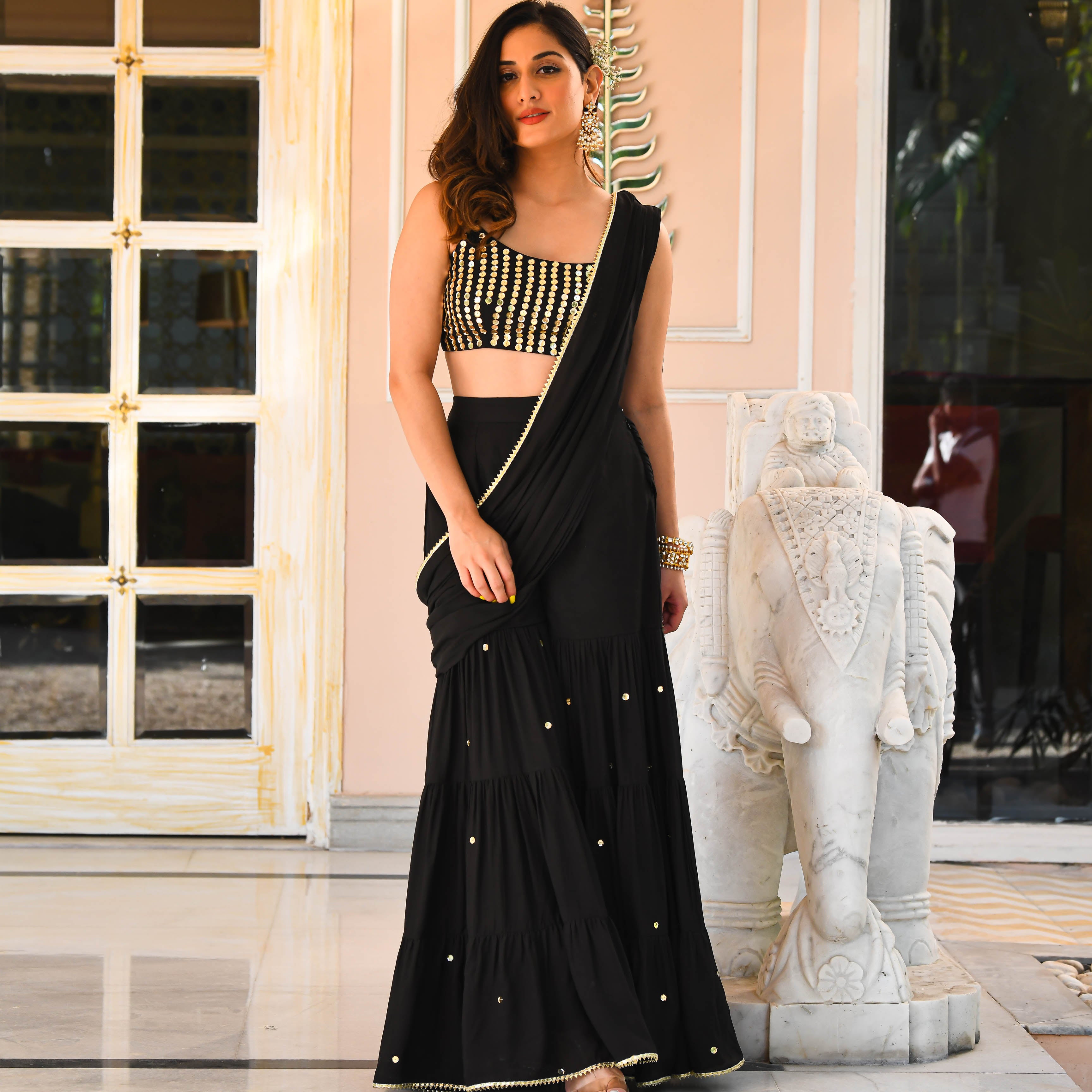 Black Draped Cotton Silk For Women Online